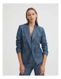 Yarn Dye Double-breasted Blazer In French Blue -Myer Fashion Store 981884260 4 720x928