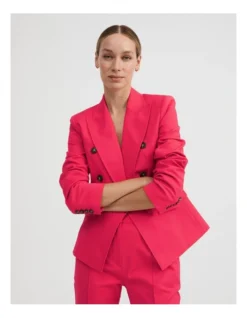 Cotton Blend Double-breasted Blazer In Papaya