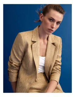 French Linen Seam Detail Single-breasted Blazer In Chartreuse -Myer Fashion Store 981884440 6 720x928