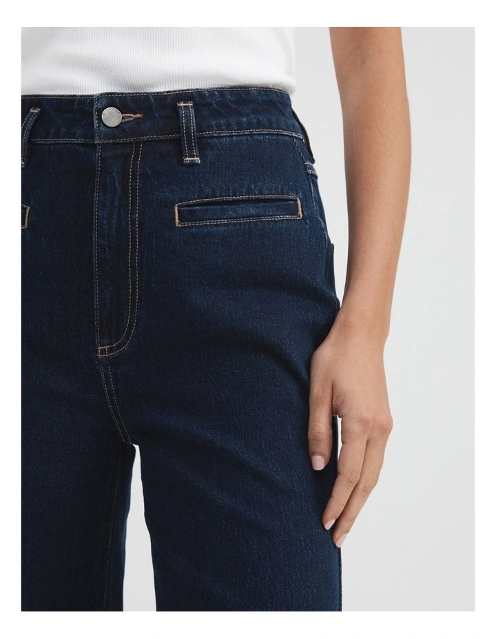 Pocket Detail Wide Leg Jean In Dark Indigo 5 Pocket Detail Wide Leg Jean In Dark Indigo - Image 3