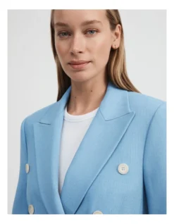 Acetate Blend Double-breasted Blazer In Dusty Blue