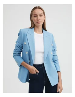 Acetate Blend Double-breasted Blazer In Dusty Blue -Myer Fashion Store 981885970 3 1 720x928