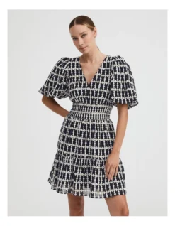 Embroidered Tiered Mini Dress In Blue Night