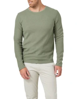 Waffle Knit Long Sleeve Tee In Olive