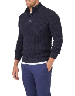 Oscar Button Neck Knit In Navy 9 Oscar Button Neck Knit In Navy -Myer Fashion Store 982705150 3 720x928