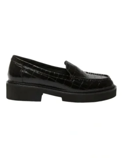 Abbott Flat Croc Print Leather Shoes In Black