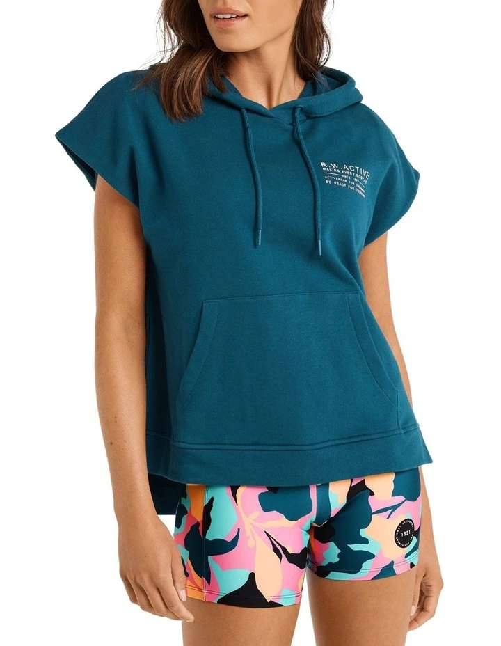 Abstraction Sleeveless Hoodie In Teal 3 Abstraction Sleeveless Hoodie In Teal