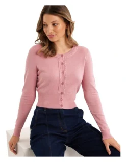 Chessie Shimmer Long Sleeve Cardi In Pink
