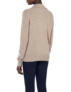 Cashmere Knitted Polo In Beige -Myer Fashion Store 985635010 3 720x928