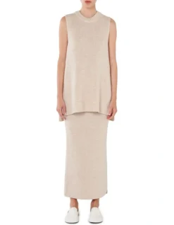 Longline Merino Wool Vest In Beige