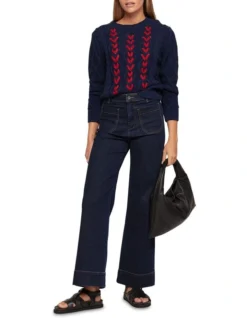 Oxford Lucy Ribbon Knit Pullover In Navy