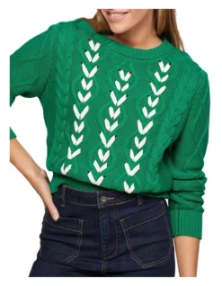 Oxford Lucy Ribbon Knit Pullover In Green -Myer Fashion Store 986072500 4 720x928