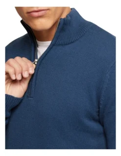 Oxford Robert Zip Neck Knit Pullover In Blue -Myer Fashion Store 986194810 4 1 720x928