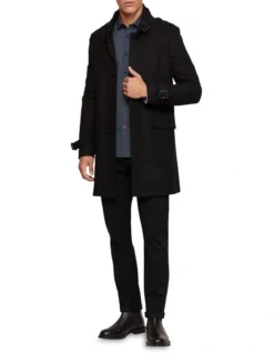 Oxford Roger Wool Rich Overcoat In Black