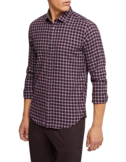 Oxford Stratton Slim Fit Check Shirt In Purple -Myer Fashion Store 986205430 3 720x928