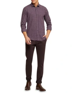 Oxford Stratton Slim Fit Check Shirt In Purple -Myer Fashion Store 986205430 5 720x928