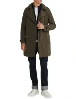 Oxford Marco Short Trench Coat In Dark Khaki