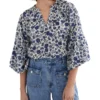 French Connection Floral Gathered V Neck Shirt In Blue Multi -Myer Fashion Store 986362660 1 1 720x928
