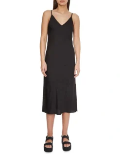Calvin Klein Recycled Midi Slip Dress In Black