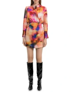 Watercolour Satin Dress In Print