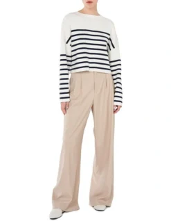 Cotton Rib Stripe Sweater In White