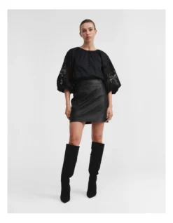 Suede Knee High 90mm Heeled Boot In Black -Myer Fashion Store 987609070 2 720x928