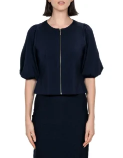 Blouson Sleeve Milano Jacket In Blue -Myer Fashion Store 988357330 3 720x928