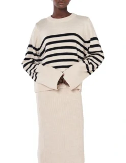 Merino Wool Striped Sweater In Cream Multi 6 Merino Wool Striped Sweater In Cream Multi -Myer Fashion Store 988500880 2 720x928
