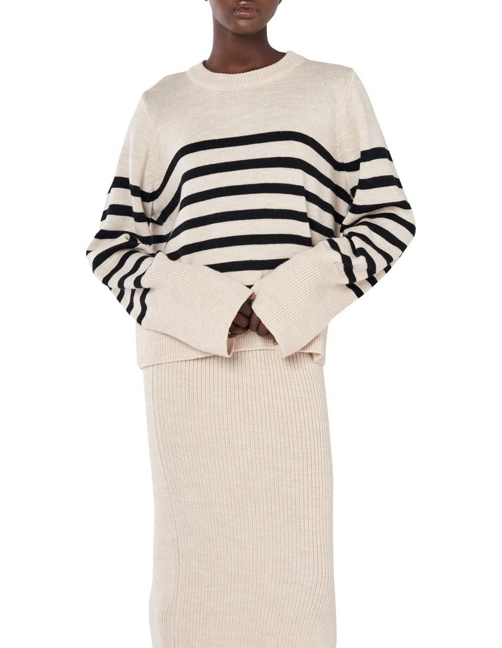 Merino Wool Striped Sweater In Cream Multi 4 Merino Wool Striped Sweater In Cream Multi - Image 2