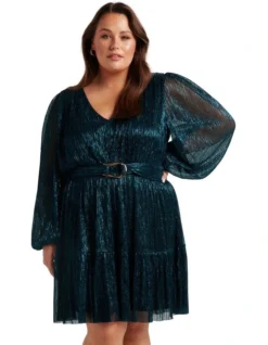 Holly Plisse Buckle Mini Dress In Green