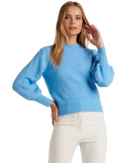 Forever New Ella Blouson Sleeve Knit Jumper In Blue