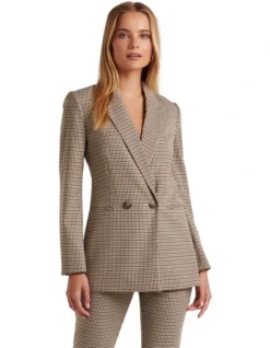 Forever New Melissa Check Double-Breasted Blazer In Brown Multi