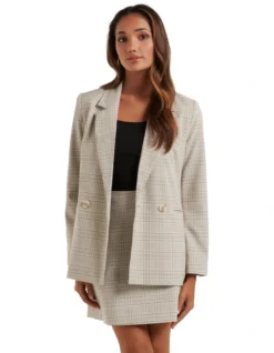 Blair Check Blazer In Beige