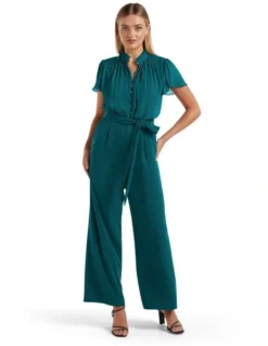 Forever New Verona Flutter Sleeve Jumpsuit In Green