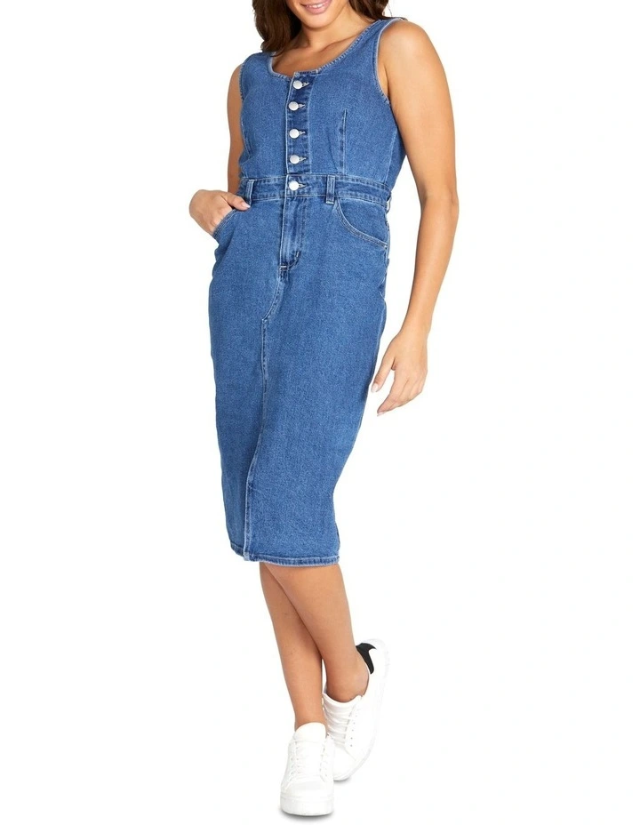Marcia Denim Pinafore In Blue 7 Marcia Denim Pinafore In Blue - Image 5