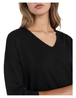 French Connection Soft V Neck Long Sleeve T Shirt In Black 10 French Connection Soft V Neck Long Sleeve T Shirt In Black -Myer Fashion Store 990521560 990511210 4 720x928