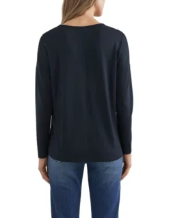 French Connection Soft V Neck Long Sleeve T Shirt In Blue -Myer Fashion Store 990521560 990511750 3 720x928