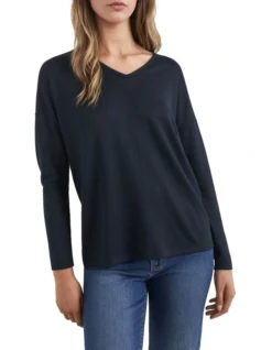 French Connection Soft V Neck Long Sleeve T Shirt In Blue -Myer Fashion Store 990521560 990511750 5 720x928