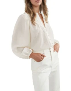 French Connection Textured Yoke Detail Shirt In Cream