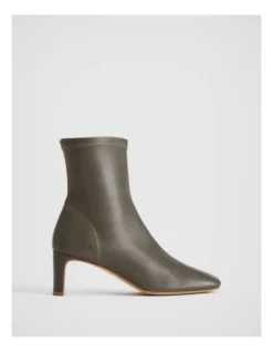 Leather 65mm Heeled Bootie In Sage