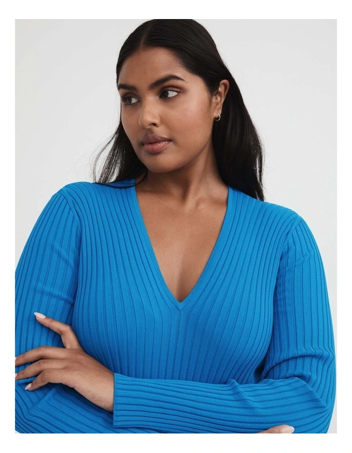 Crepe V Neck Knit Dress In Sorrento Blue 4 Crepe V Neck Knit Dress In Sorrento Blue - Image 2