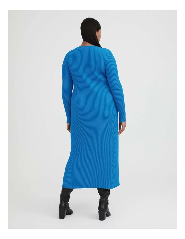 Crepe V Neck Knit Dress In Sorrento Blue 6 Crepe V Neck Knit Dress In Sorrento Blue - Image 4