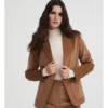 Cotton Cord Single Breasted Blazer In Camel