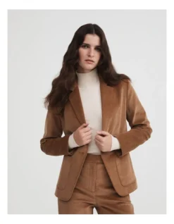 Cotton Cord Single Breasted Blazer In Camel