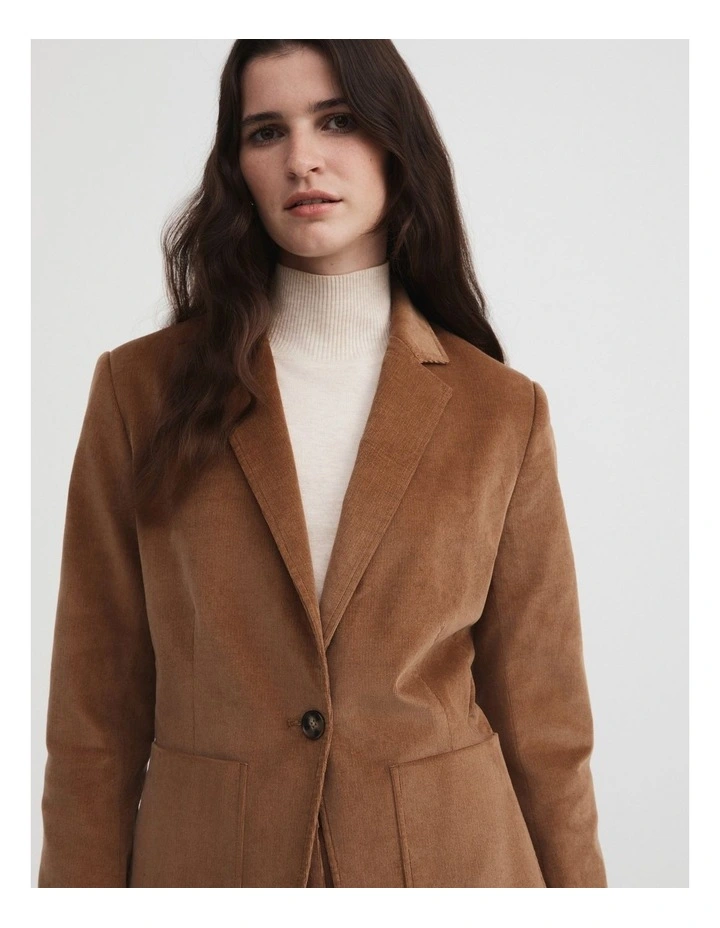 Cotton Cord Single Breasted Blazer In Camel 4 Cotton Cord Single Breasted Blazer In Camel - Image 2