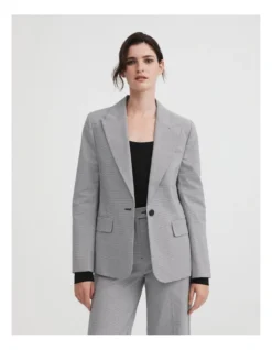 Cotton Blend Yarn Dye Single Breasted Blazer In Ash Grey