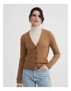 Merino Silk Cardigan In Camel