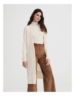Merino Silk Longline Cardigan In Oatmeal Marle