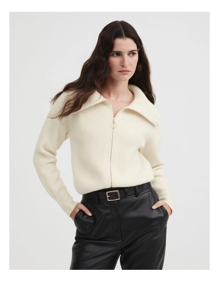 Merino Zip Through Knit In Cream 4 Merino Zip Through Knit In Cream - Image 2