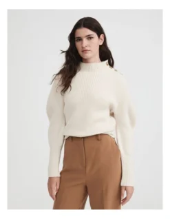 High Neck Puff Sleeve Knit In Cream -Myer Fashion Store 993241990 3 720x928